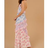 Floral Patchwork Ruffles Cami Maxi Dress